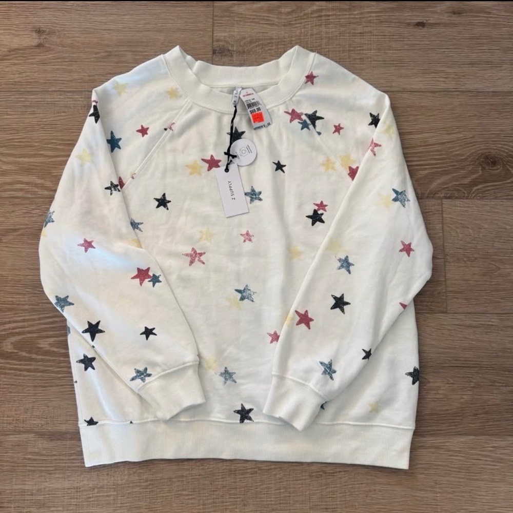 Z Supply Cream Star Print Sweatshirt with Multicolor Stars